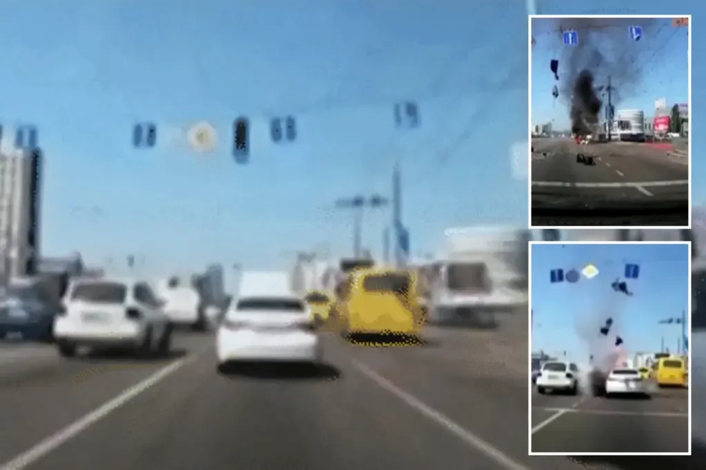 Close Call: Missile Narrowly Misses Traffic on Kyiv Highway
