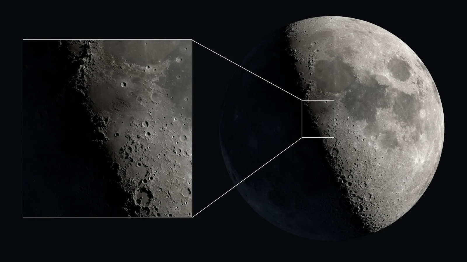 Moon lights up with giant X and V shapes at the terminator