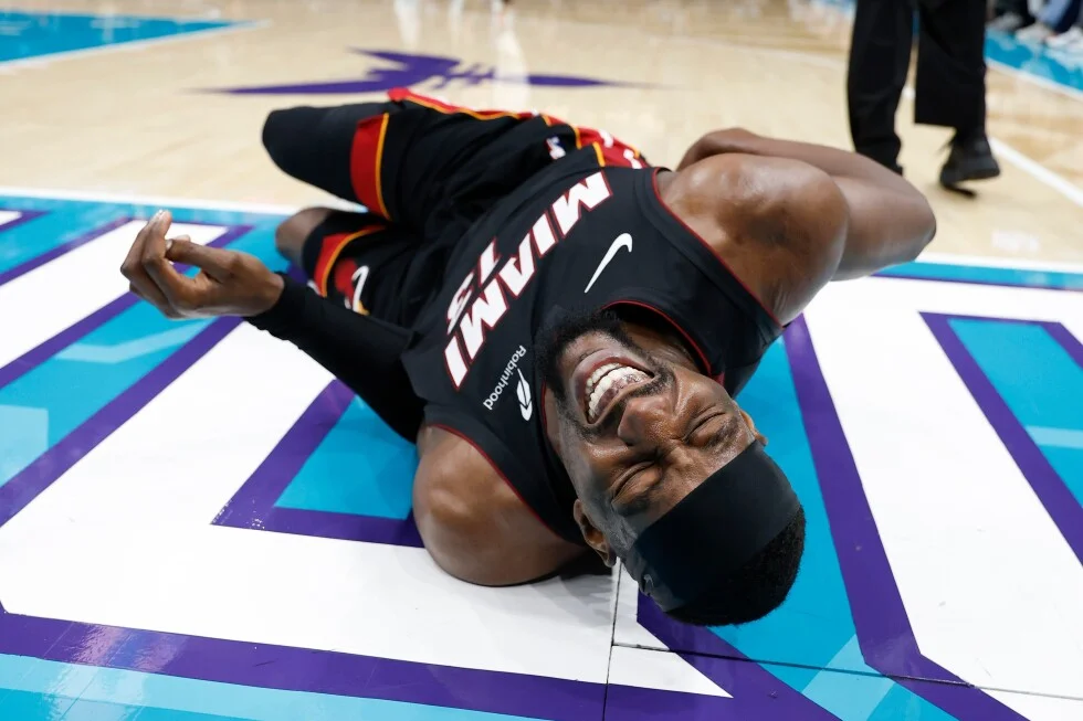 Bam Adebayo exits Heat's play-in after LaMelo Ball trip