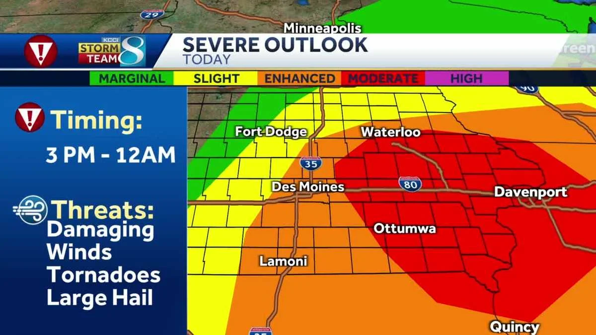 Severe weather threatens multiple states with tornadoes, hail, and damaging winds.