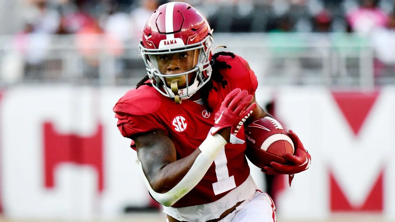 Jahmyr Gibbs shocks as Lions' No. 12 pick in NFL draft.