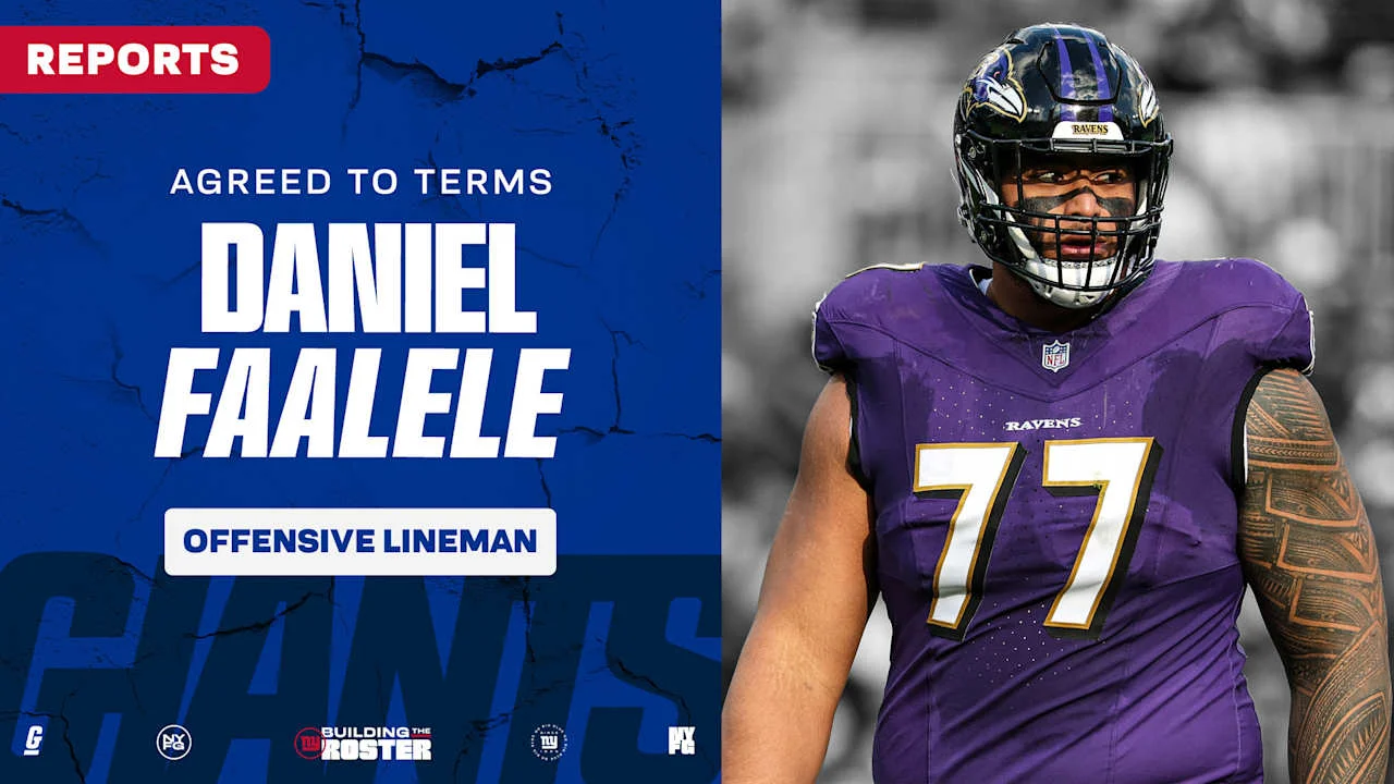 Giants land towering Ravens lineman Faalele, pending physical