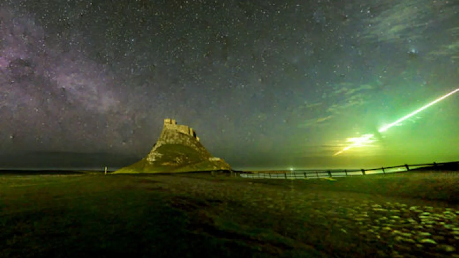 Emerald fireball lights up the UK sky over Lindisfarne