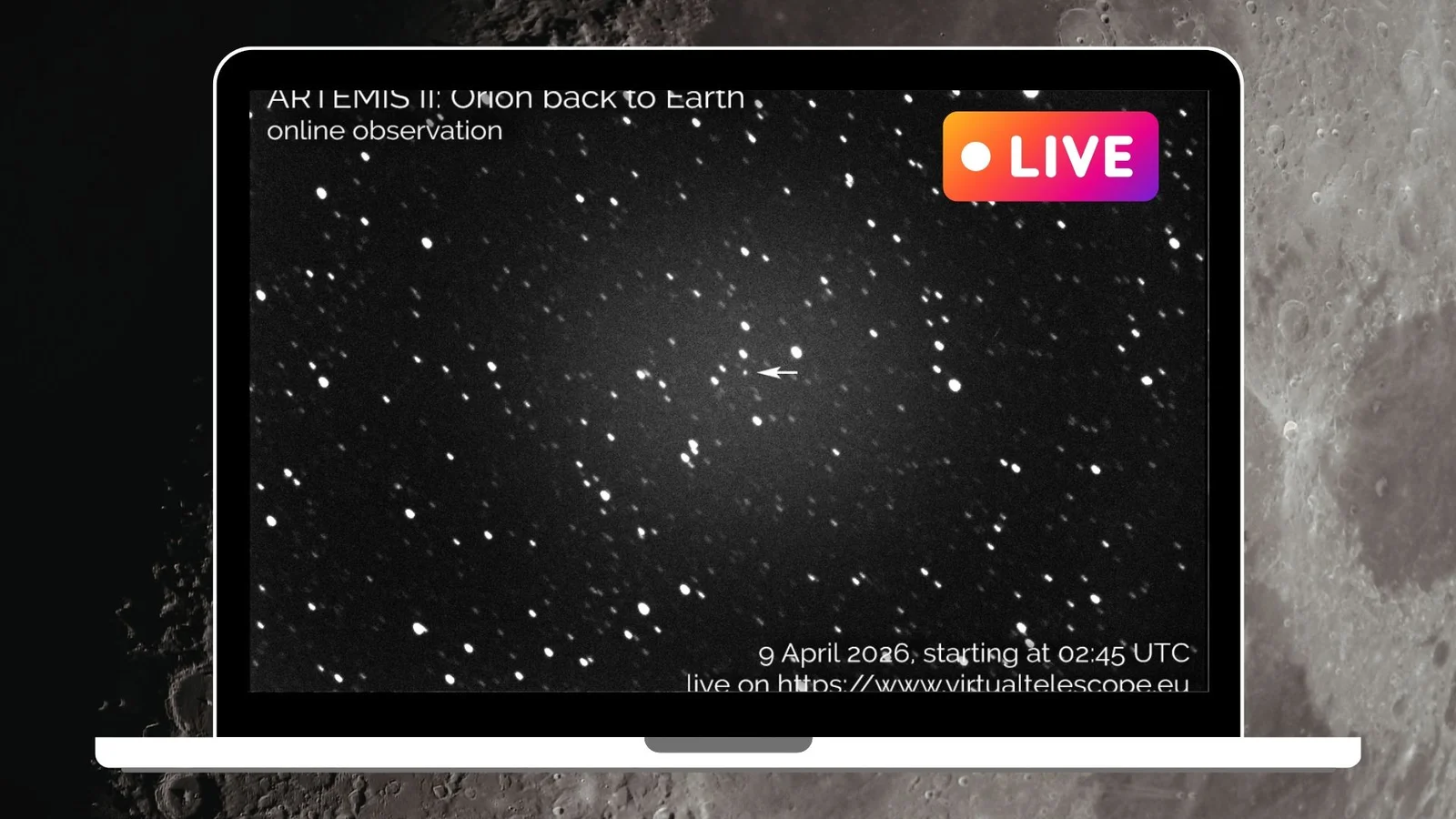 Artemis 2: Real-time telescope livestream tracks crewed Moon mission back to Earth