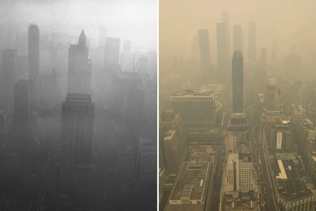 "New York City engulfed in orange smoke reminiscent of 1966 'killer smog'"
