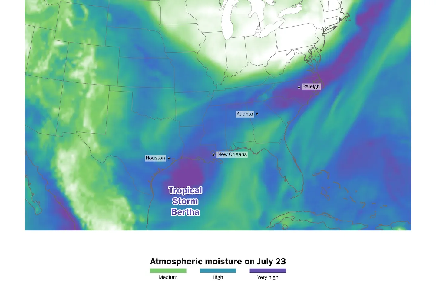 Bertha's inland rain plume spawns heavy rainfall over NC and VA