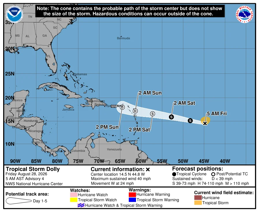 Dolly Poised to Weaken as It Heads Toward the Caribbean