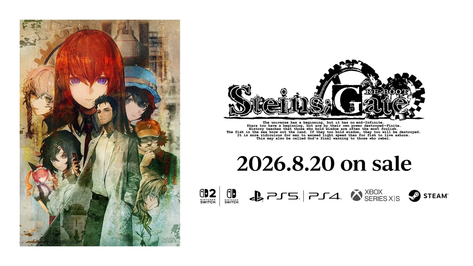 Steins;Gate RE:BOOT Premieres August 20 Across PS5, Xbox Series, Switch 2, PS4, Switch, and PC