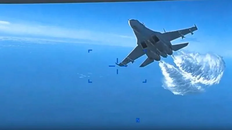 Russian fighter jet downs American drone in Black Sea.
