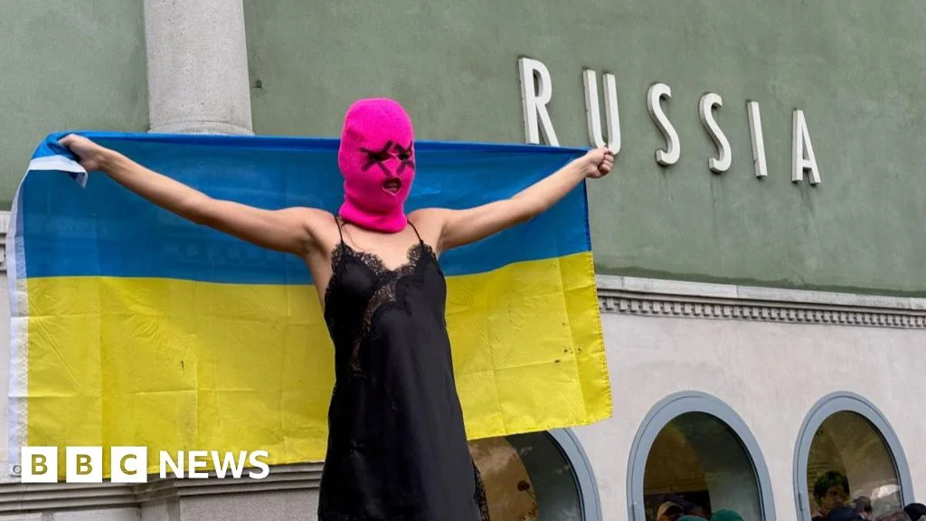Protesters target Russia’s comeback at Venice Biennale amid funding fears