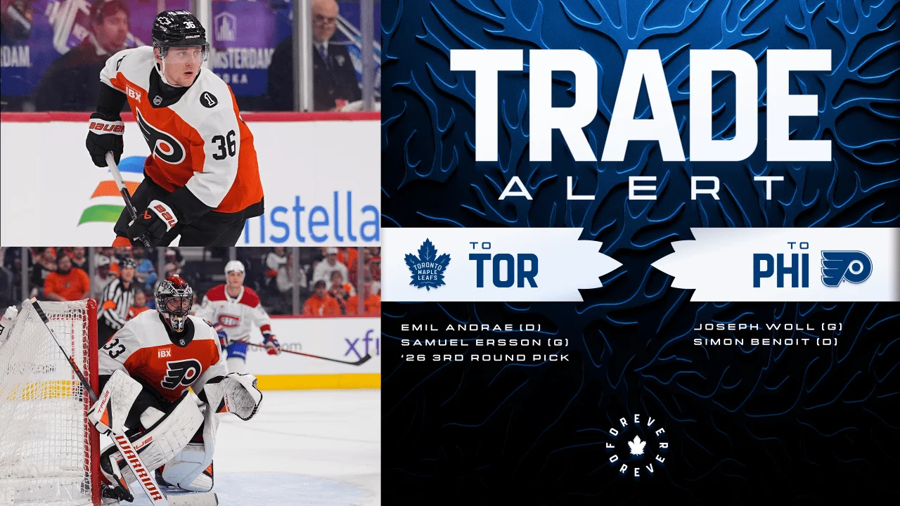 Leafs land Andrae and Ersson from Flyers in Woll-Benoit swap