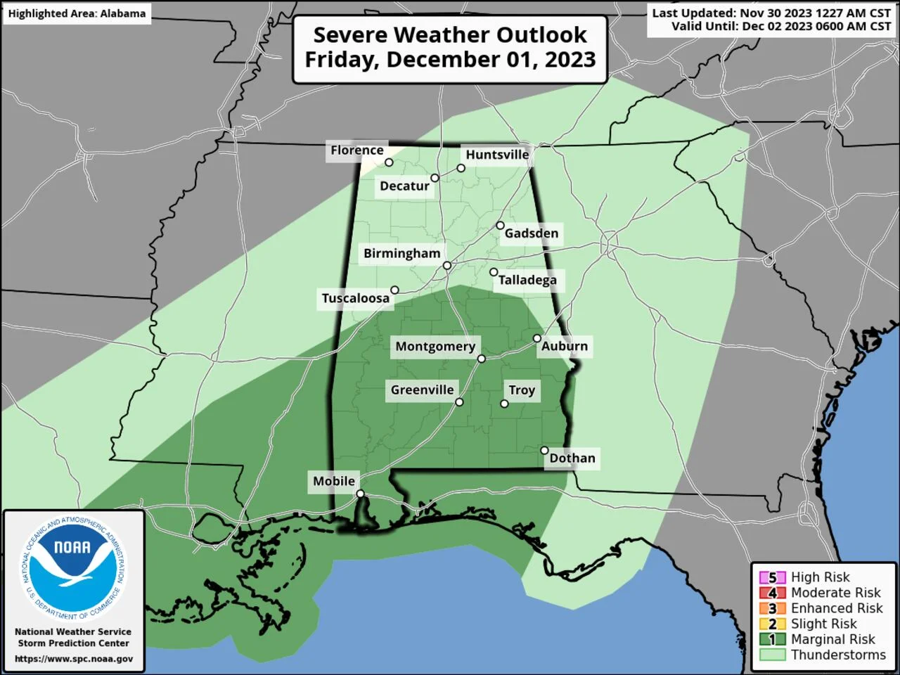 Rainy Weekend Ahead: Level 1 Severe Weather Risk in Alabama