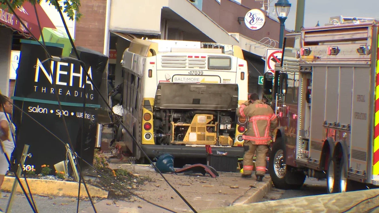 Second-alarm response after Pikesville MTA bus crash into building