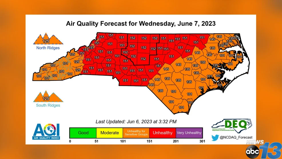 Canadian Wildfire Smoke Triggers Air Quality Alerts in North Carolina