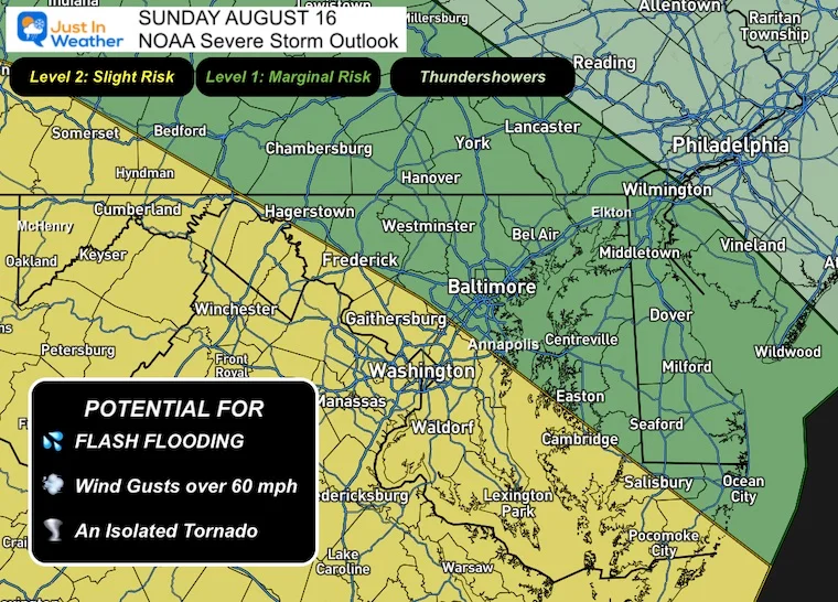 Sunday Storms Bring Flood Risk to West of Baltimore