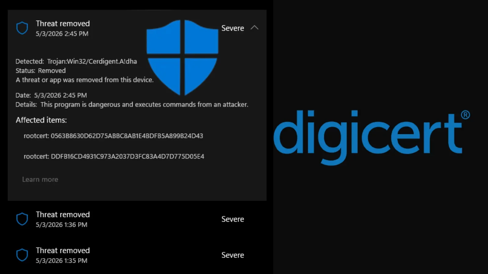 Microsoft Defender Misclassifies DigiCert Root Certificates as Malware