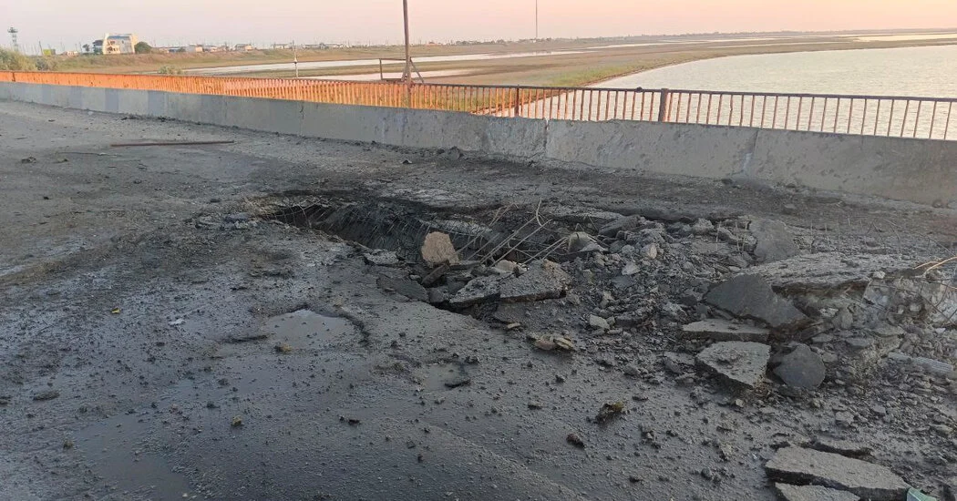 Bridge to Russian-Occupied Crimea Damaged in Ukraine War.