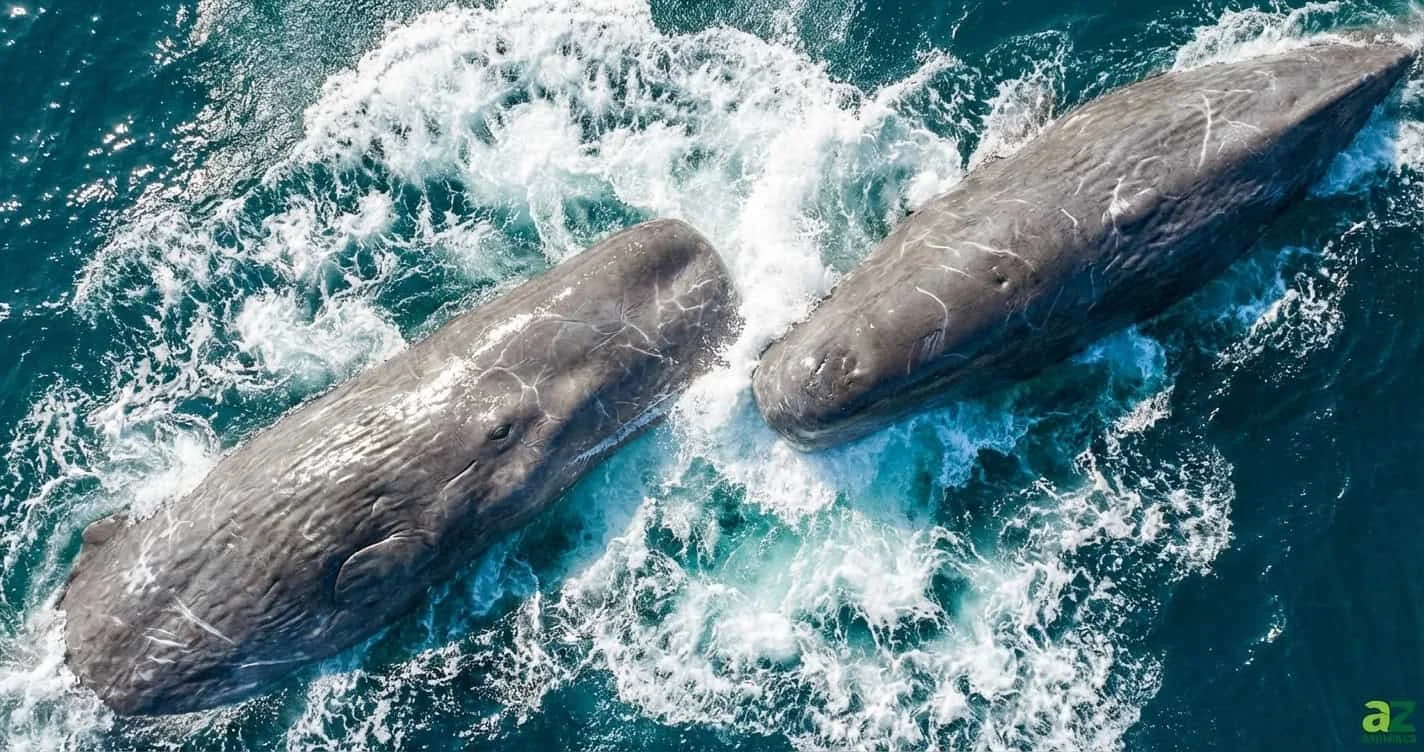 Drones Capture Sub-Adult Sperm Whales Headbutting for the First Time