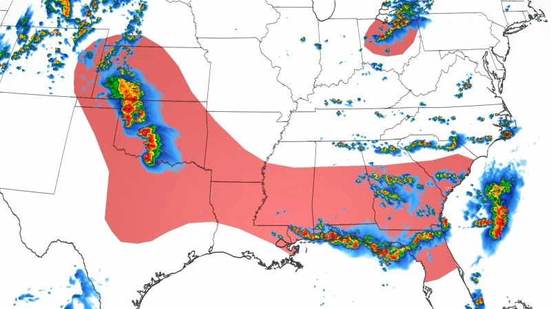 Severe weather outbreak threatens Southeast with rare tornado threat.