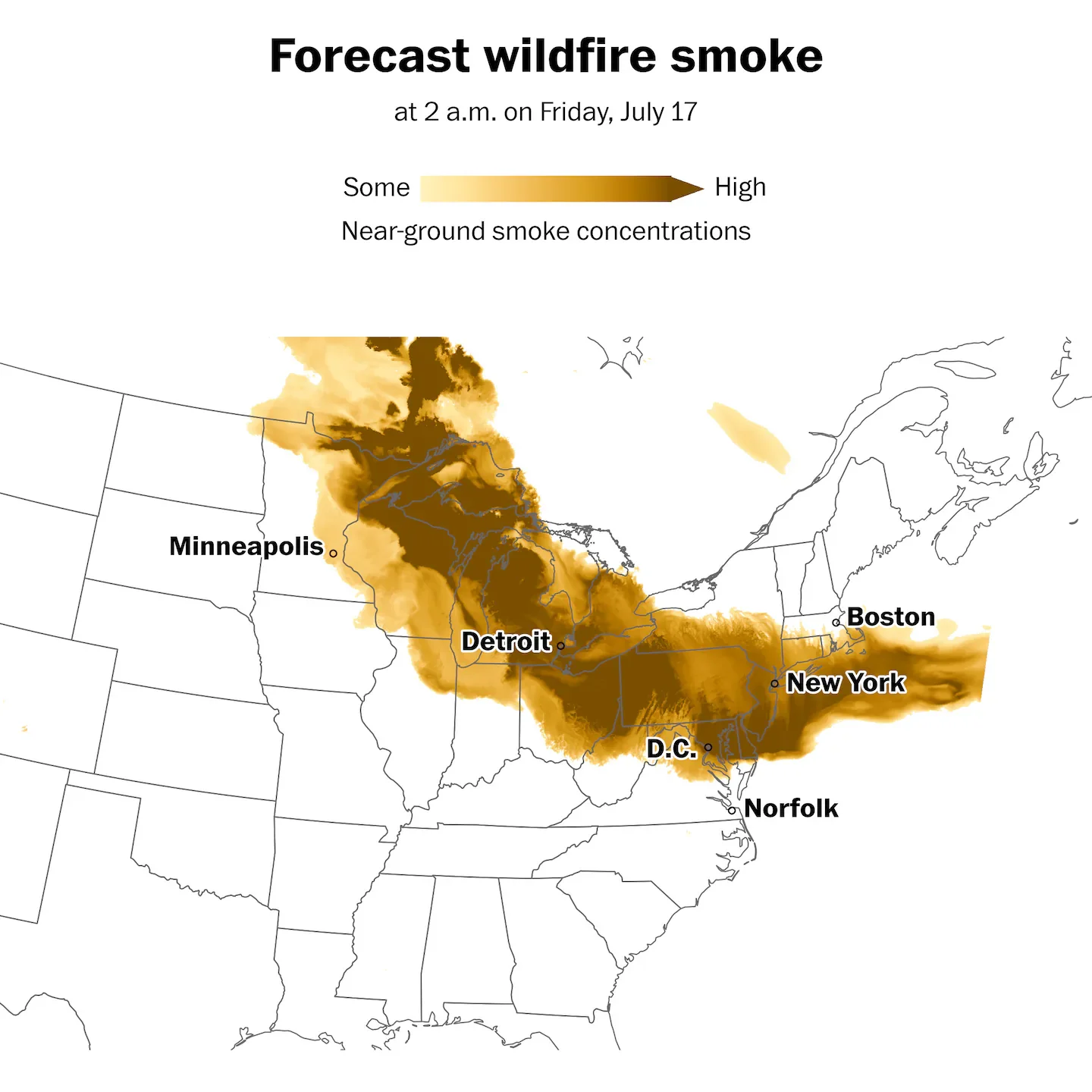 Canadian wildfire smoke to worsen air quality across Northeast and Mid-Atlantic through Friday