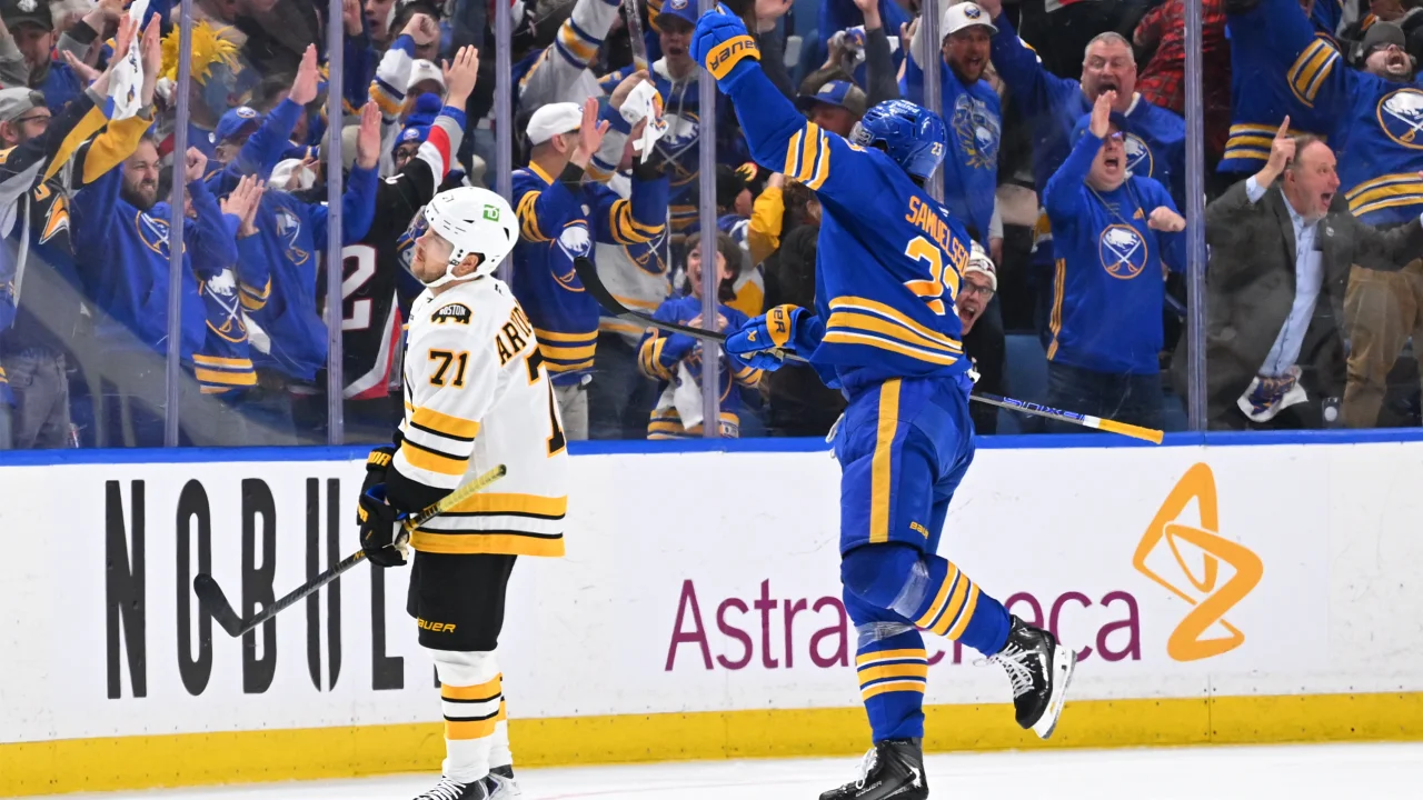 Sabres pull off late-four-goal surge to stun Bruins in Game 1