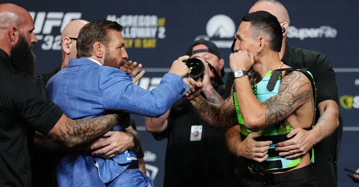 McGregor flings Holloway’s sunglasses in tense UFC 329 staredown