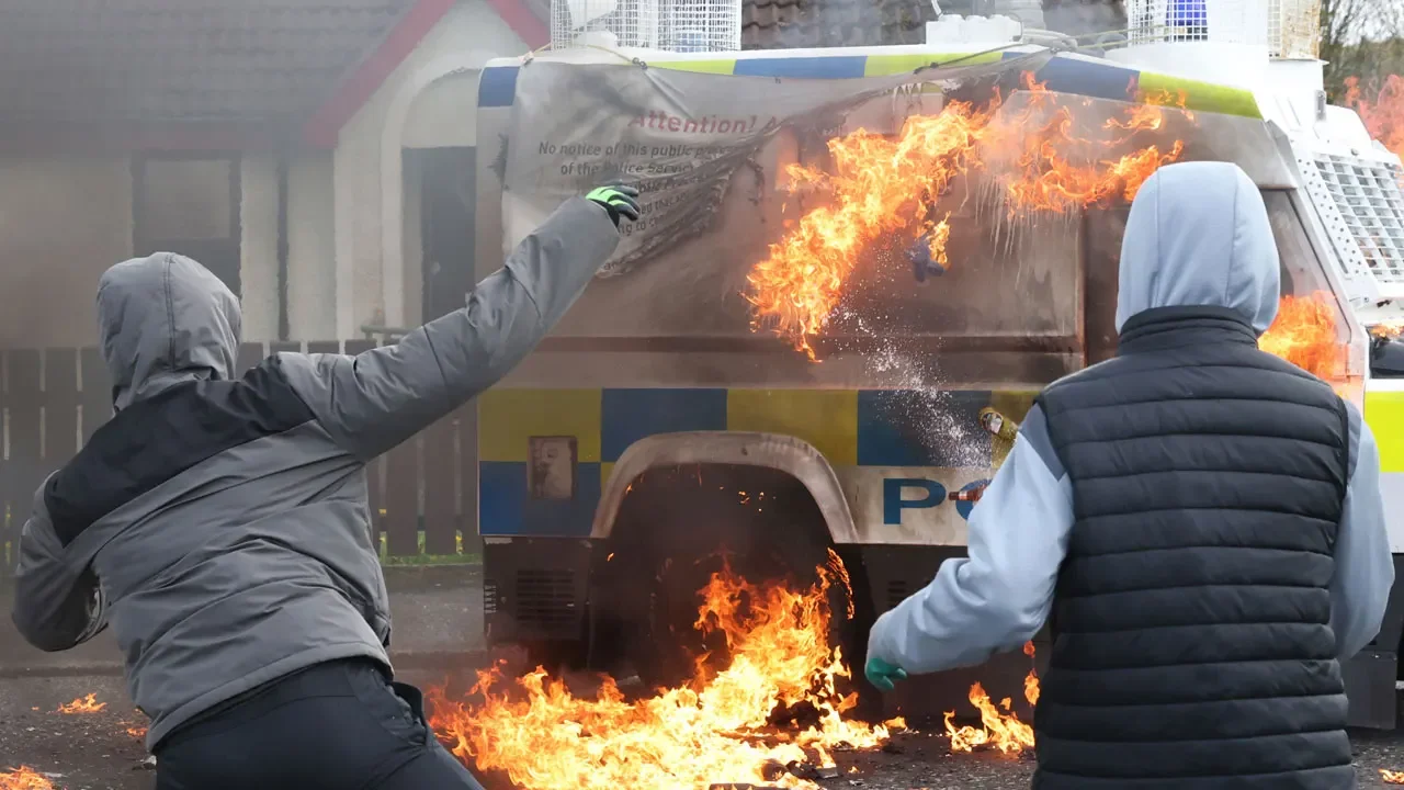 Violent Protests Erupt in Northern Ireland with Attacks on Police Vehicles.