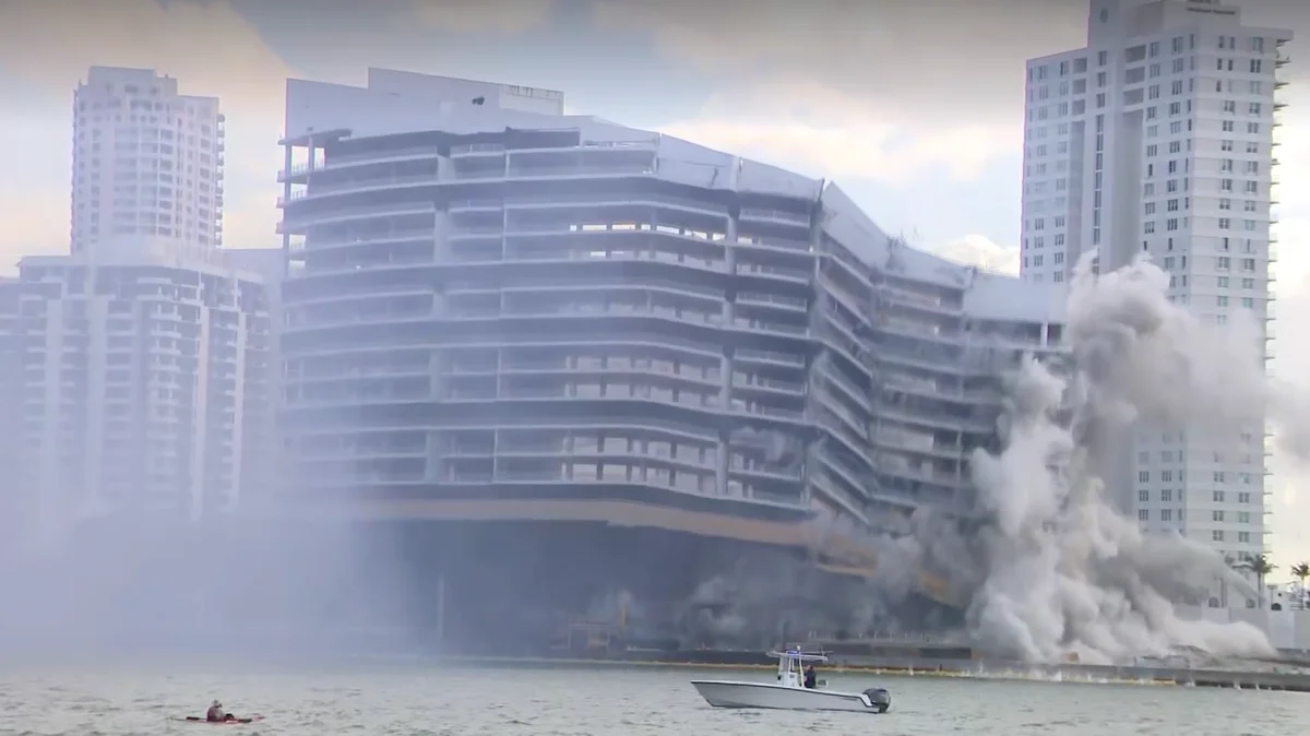 Dramatic 23-story hotel implosion redefines Miami's Brickell Key skyline