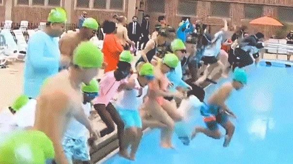 Suit-clad pool plunge sparks clash over Lander remarks