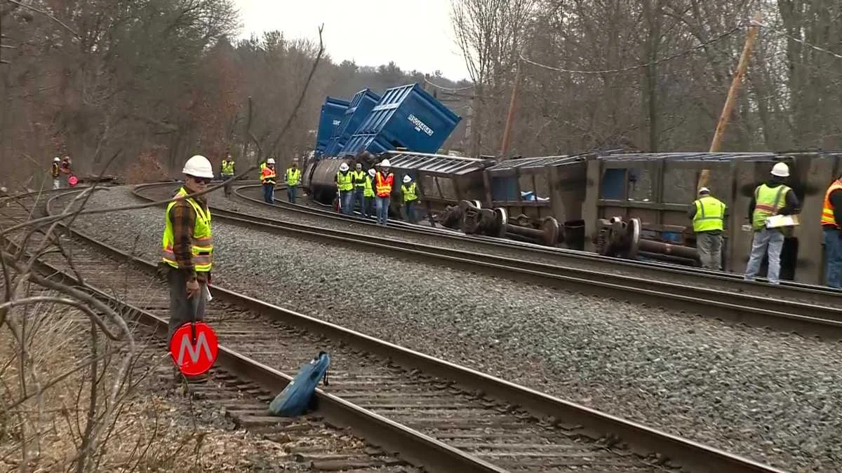 CSX freight train carrying trash derails in Ayer, Massachusetts without hazardous materials or injuries.