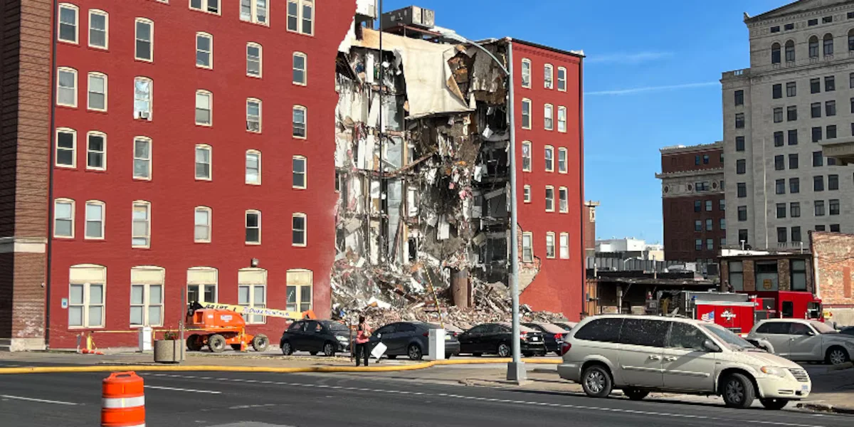 Downtown Davenport building partially collapses.