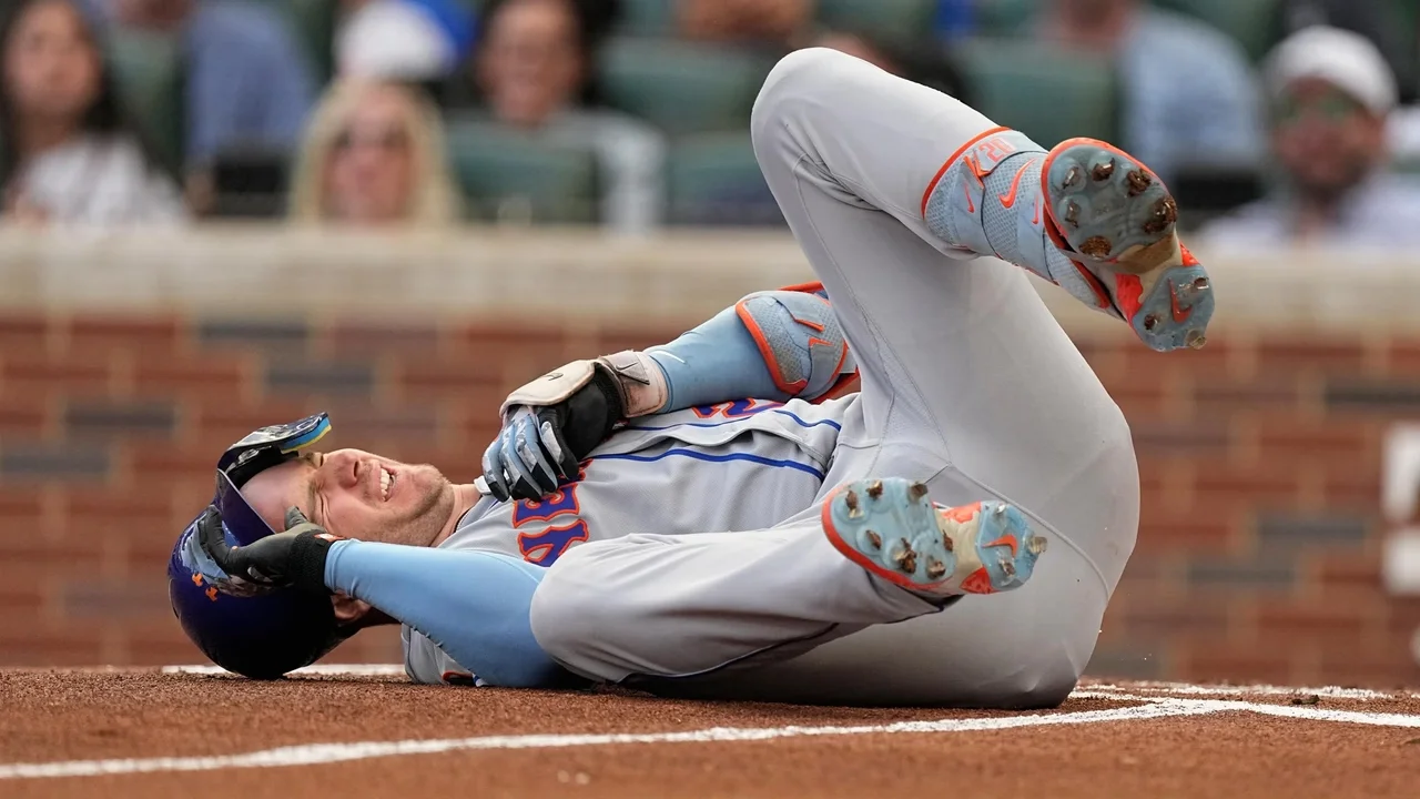 Pete Alonso Injured After Being Hit by Pitch and Taunting Braves Pitcher.