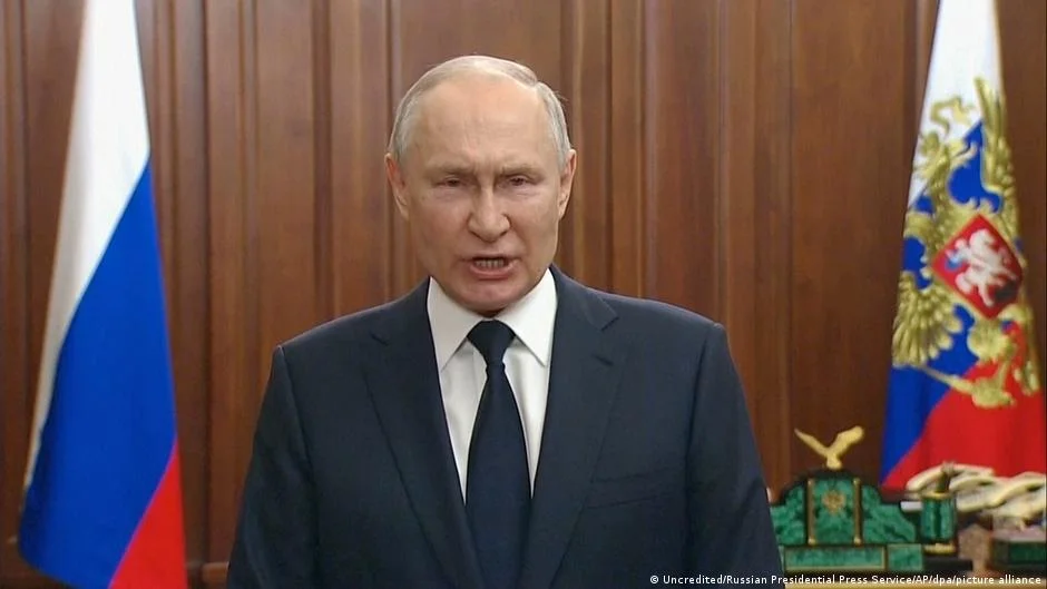 Putin condemns armed rebellion in national address.