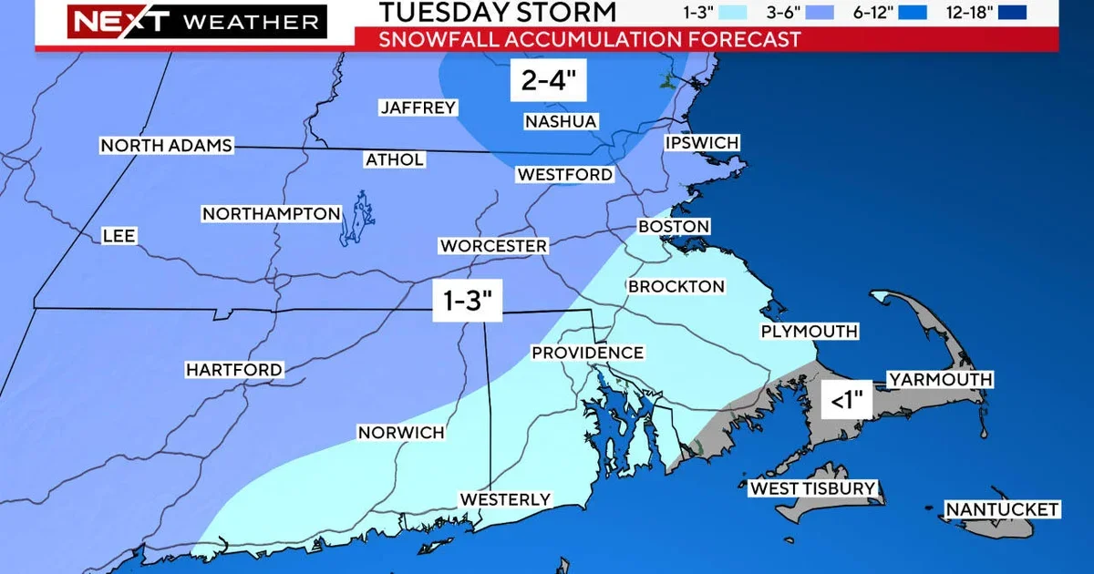 "New England Braces for Upcoming Snowfall on Tuesday"