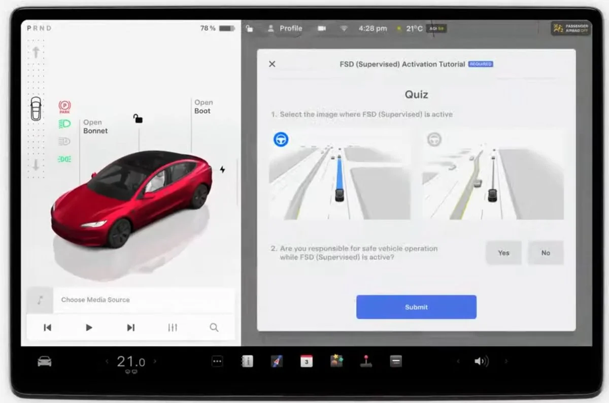 Tesla Requires In-Car Safety Quiz to Activate FSD in the Netherlands