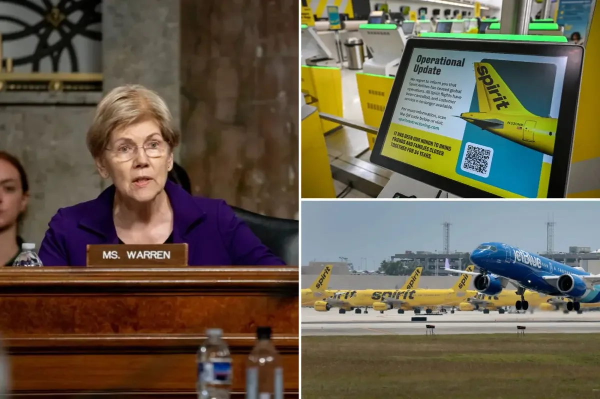 Warren’s merger-block praise backfires as Spirit Airlines shutters operations
