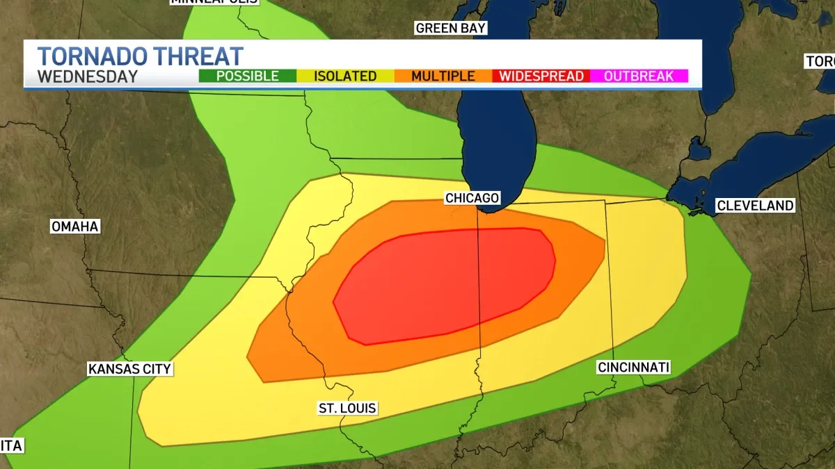 Illinois braces for possible EF-3 tornadoes and damaging hail on Wednesday