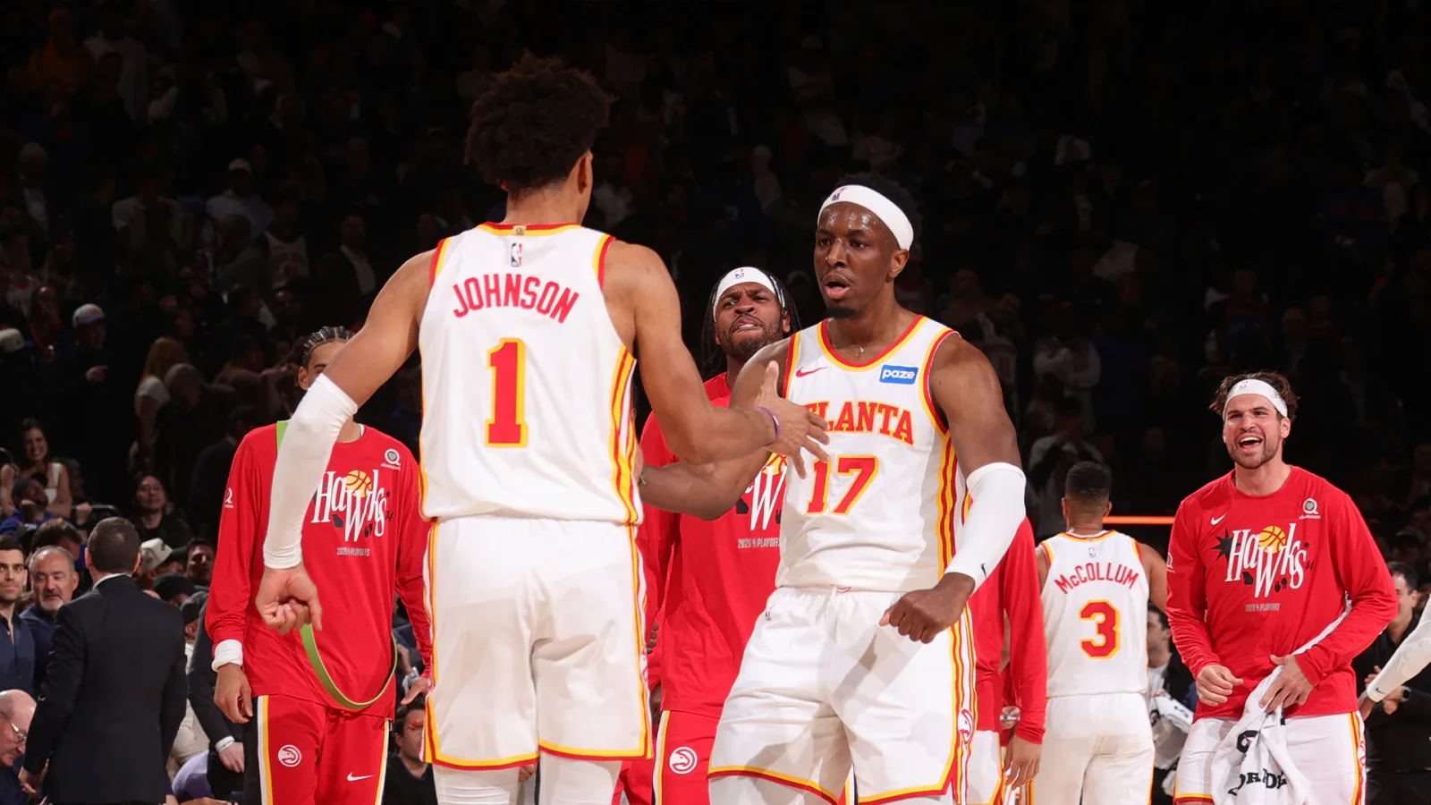 Hawks rally to steal a win at MSG, knotting the series