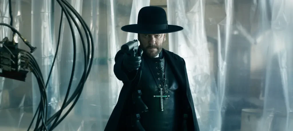 Sutherland Goes Ballistic as a Virus-Injecting Priest in Father Joe
