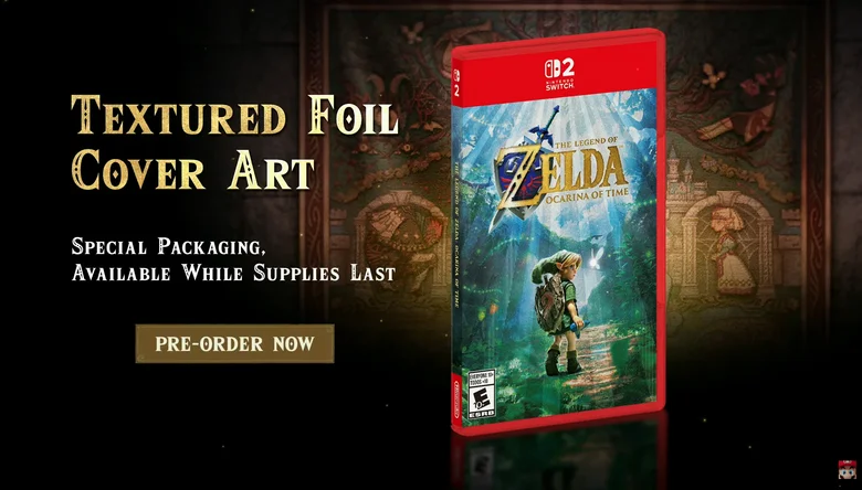 Ocarina of Time Switch 2 edition features limited textured foil cover