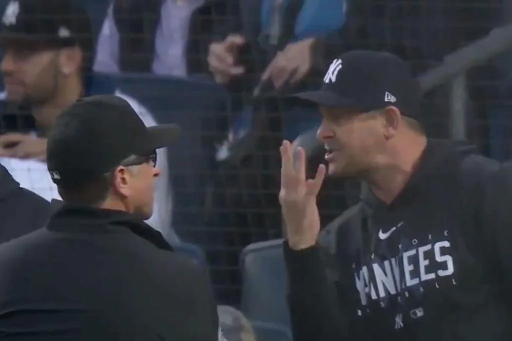 Yankees' Aaron Boone repeatedly ejected for disputing umpire calls.