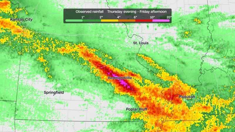 Record rainfall floods Southeast Missouri, prompting dozens of rescues