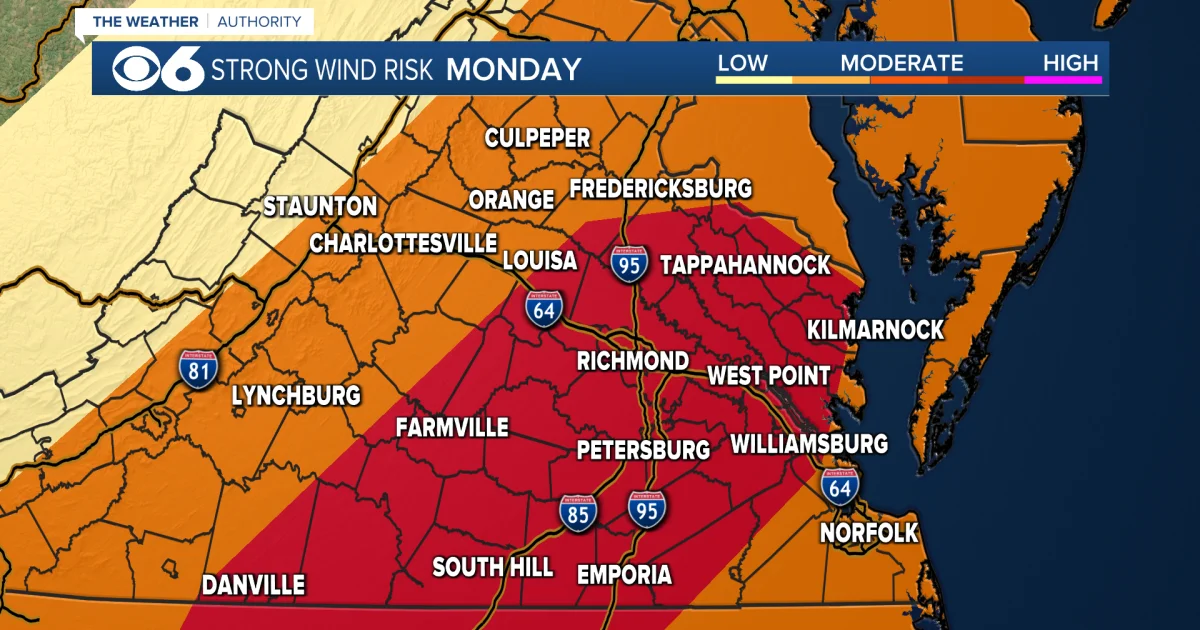 Severe storms expected on Monday.