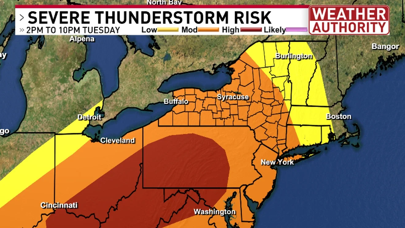 Smoky skies and storm risk hit Central New York Tuesday