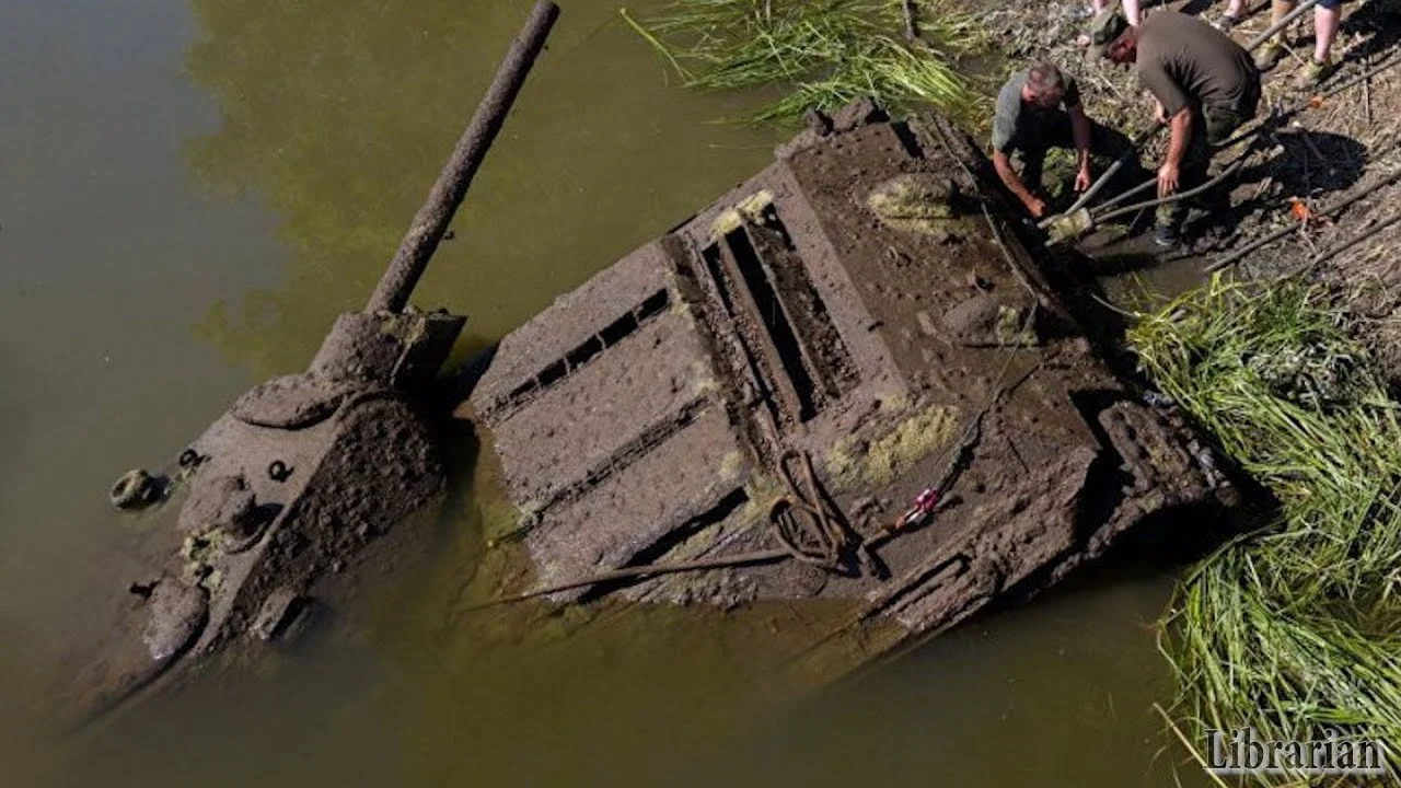 Russian troops face captured tanks on battlefield.