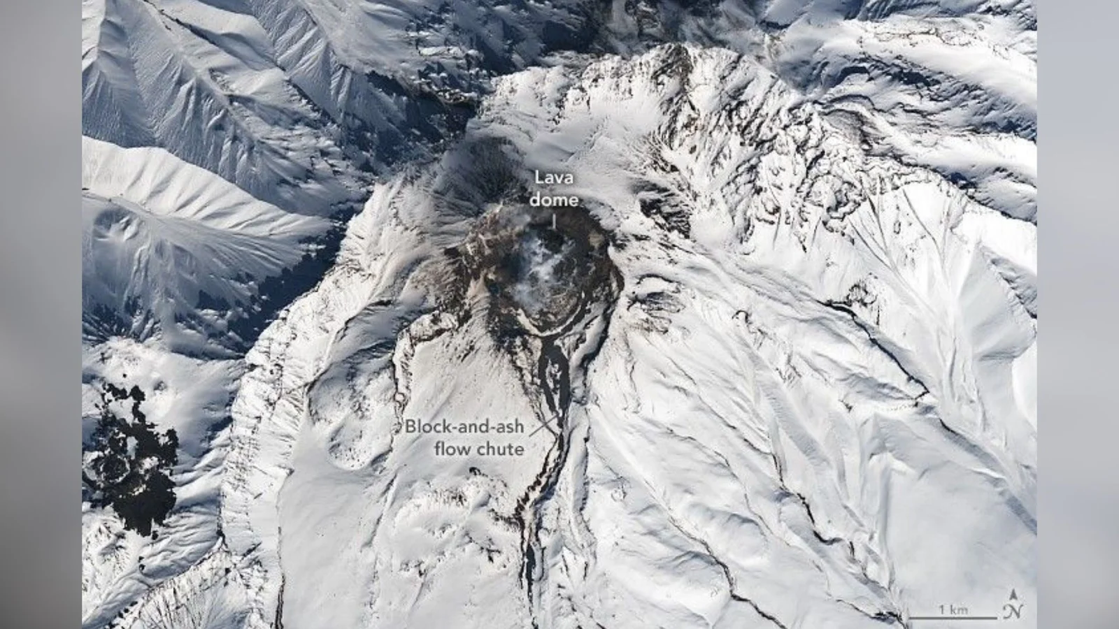 Shiveluch’s inner heat melts Kamchatka snow, captured by Landsat 9