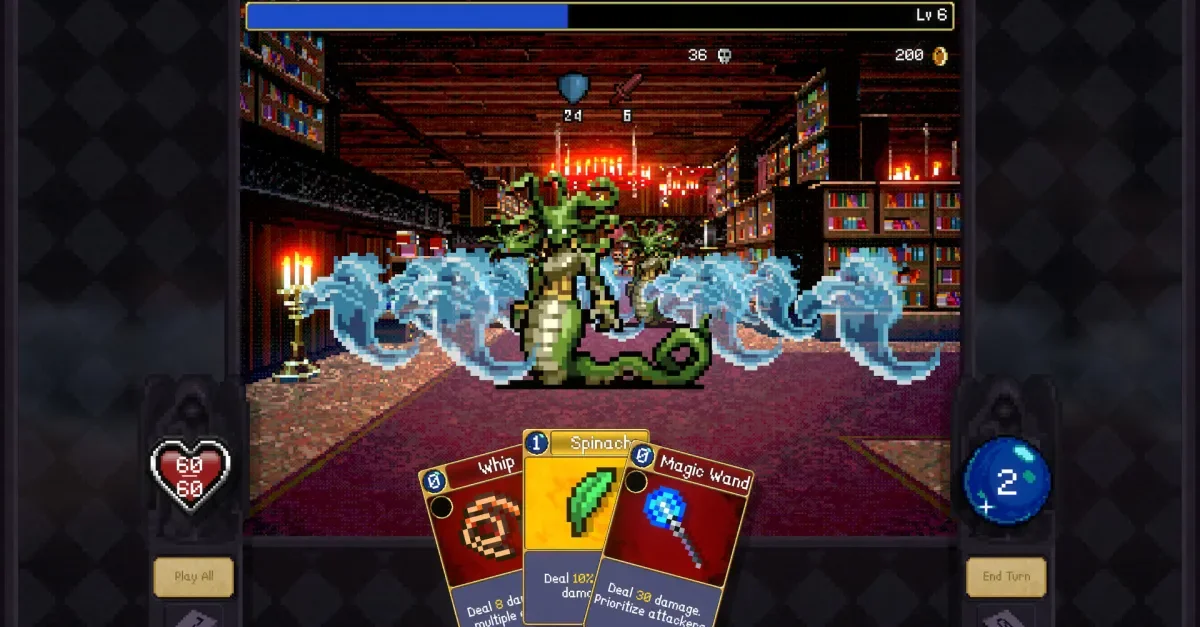 Vampire Crawlers reimagines Vampire Survivors as a turn-based deckbuilding dungeon crawler