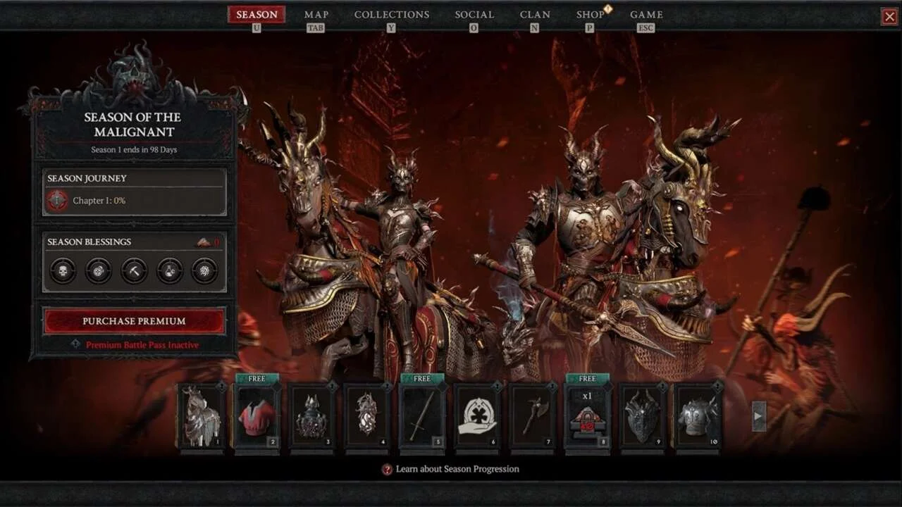"Diablo 4 Season 1: Battle Pass, Exploits, and Malignant Hearts"
