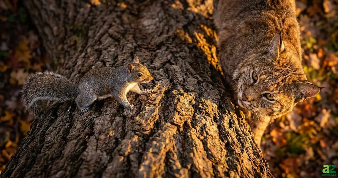 Squirrel Outsmarts Bobcat in High-Stakes Backyard Tree Chase