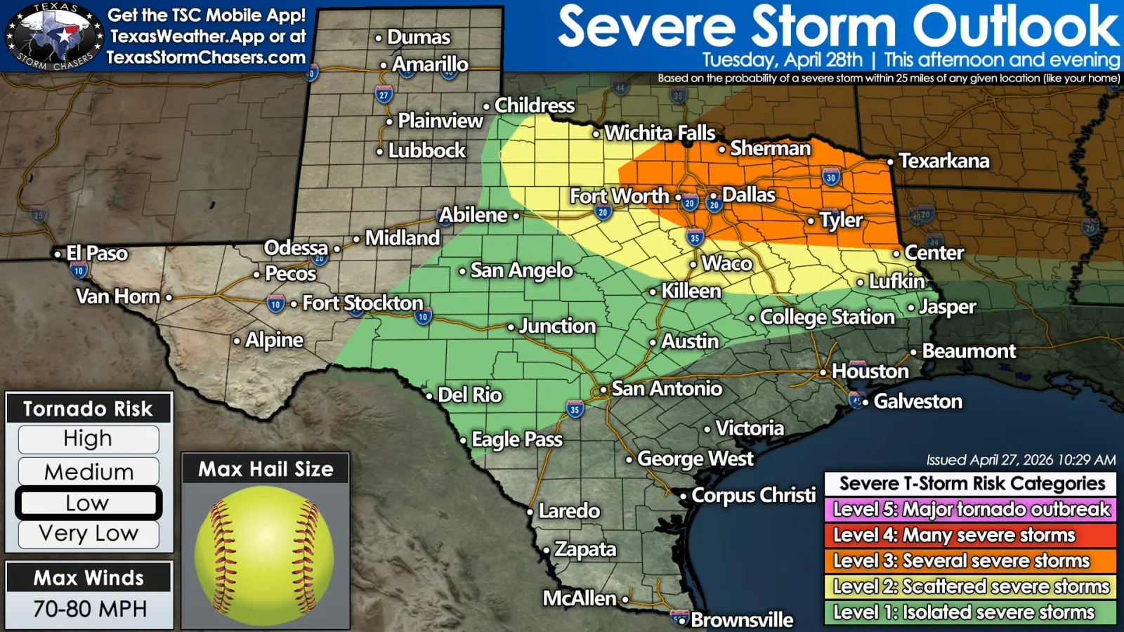 Severe Storm Threat Expands Across North Texas with Hail, Winds, and Tornado Risk